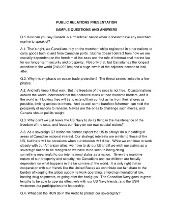 PUBLIC RELATIONS PRESENTATION SAMPLE QUESTIONS AND ANSWERS  Q.1.How can you say Canada is a