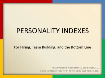 PERSONALITY INDEXES  For Hiring, Team Building, and the Bottom Line  Presentation by Deb Harris /