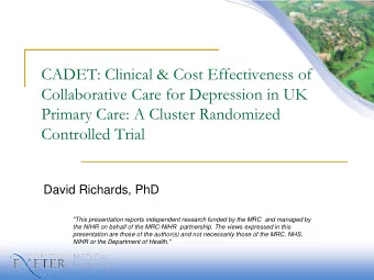 CADET: Clinical &amp; Cost Effectiveness of  Collaborative Care for Depression in UK  Primary Care: