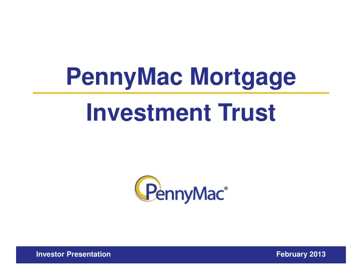 pennymac mortgage investment trust