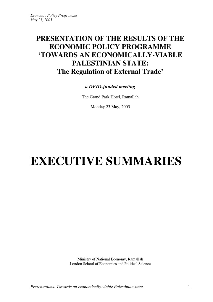 executive summaries ministry of national economy ramallah