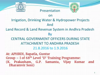 Presentation  on  Irrigation, Drinking Water &amp; Hydropower Projects  And  Land Record &amp; Land