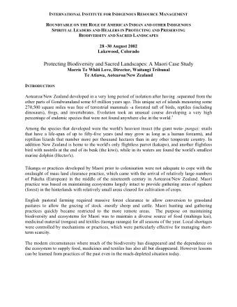 Protecting Biodiversity and Sacred Landscapes: A Maori Case Study  Morris Te Whiti Love, Director,