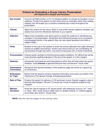 Criteria for Evaluating a Group Literary Presentation SCC Department of English and Humanities Eye