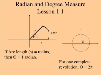 Radian and Degree Measure  Lesson 1.1  r  s = r    r  If Arc length (s) = radius, then  =