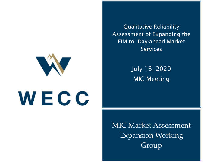 mic market assessment expansion working group overview of