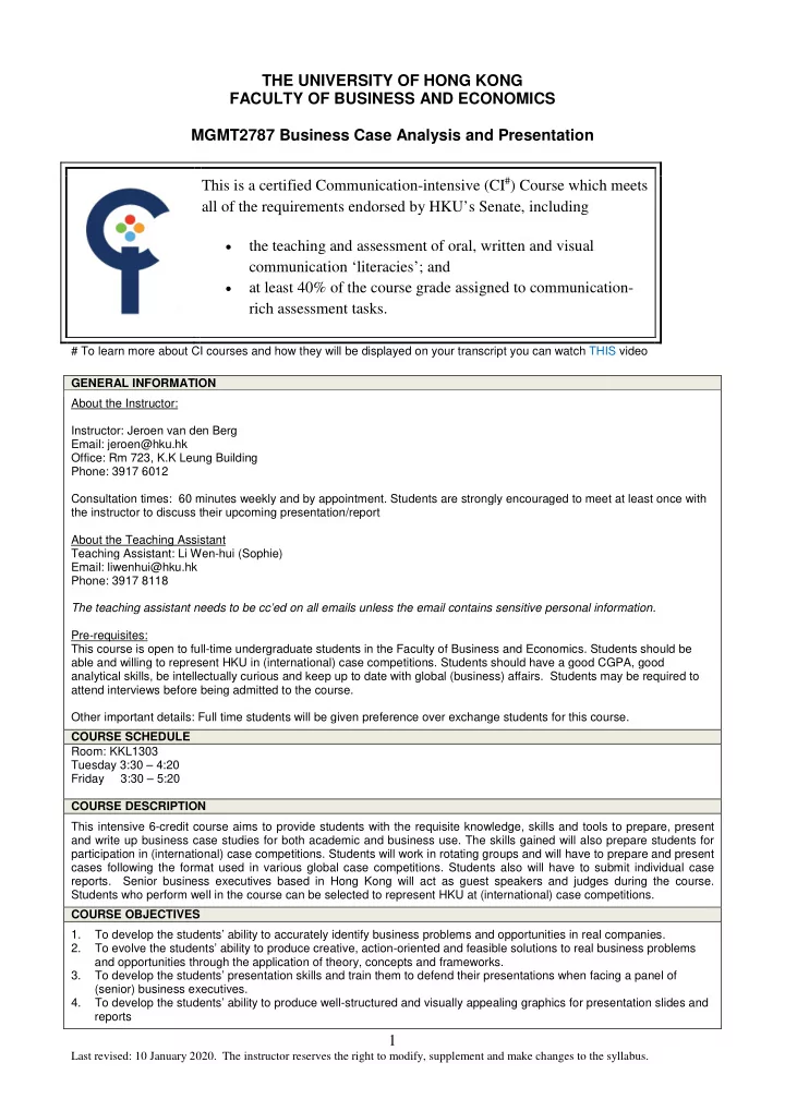 the university of hong kong faculty of business and