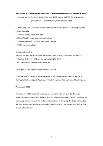 1  Abstract Background: Discrete Choice Experiments including duration (DCE TTO ) can be used to