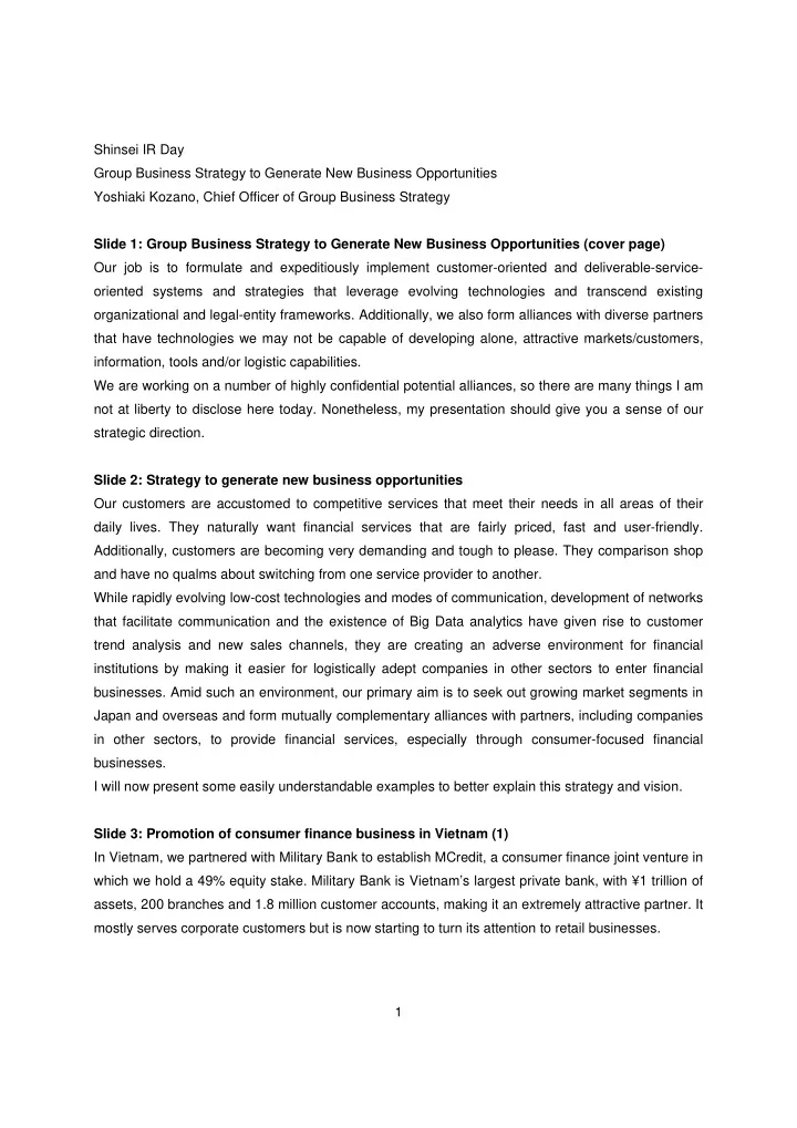 shinsei ir day group business strategy to generate new