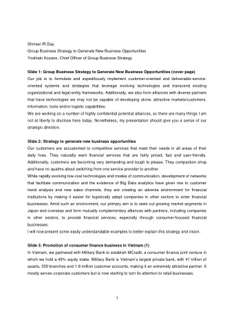 Shinsei IR Day  Group Business Strategy to Generate New Business Opportunities  Yoshiaki Kozano,
