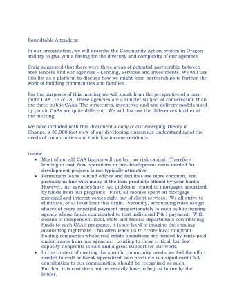 Roundtable Attendees:  In our presentation, we will describe the Community Action system in Oregon