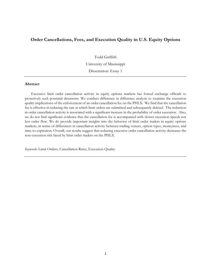 order cancellations fees and execution quality in u s