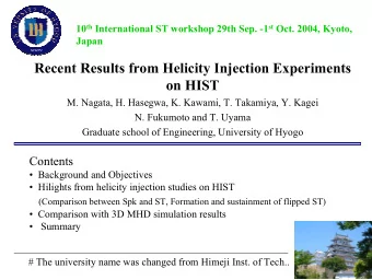 Recent Results from Helicity Injection Experiments  on HIST  M. Nagata, H. Hasegwa, K. Kawami, T.