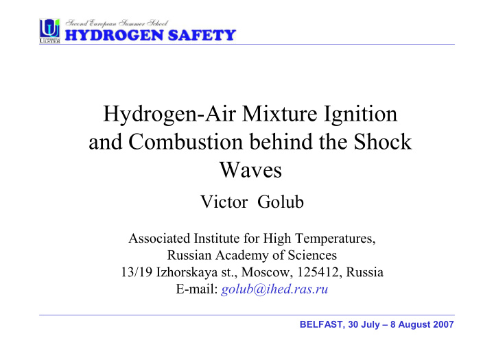 hydrogen air mixture ignition and combustion behind the