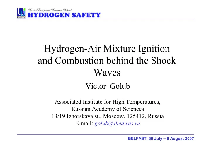 hydrogen air mixture ignition and combustion behind the