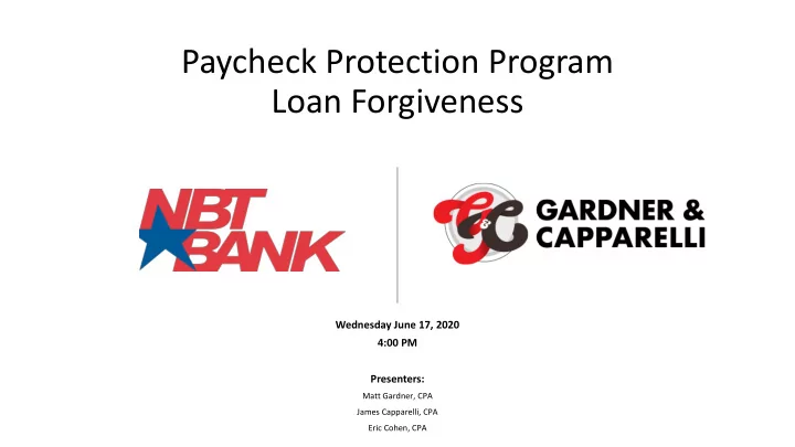 paycheck protection program loan forgiveness