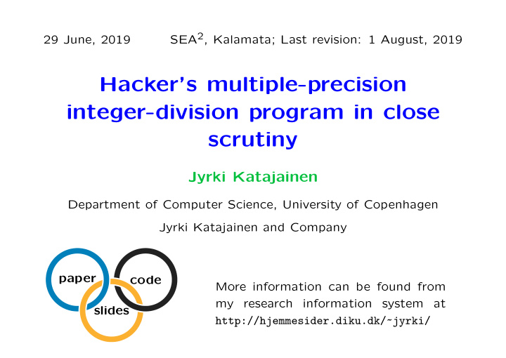 hacker s multiple precision integer division program in