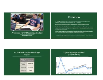Overview  FY19 budget was developed by the cost center leaders and the district leadership