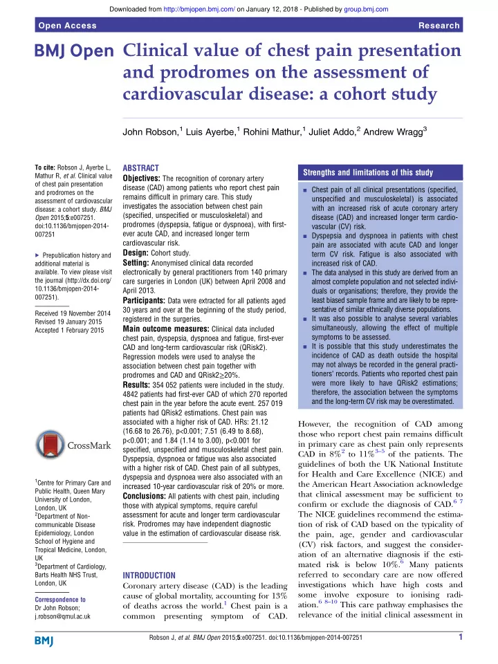 clinical value of chest pain presentation and prodromes