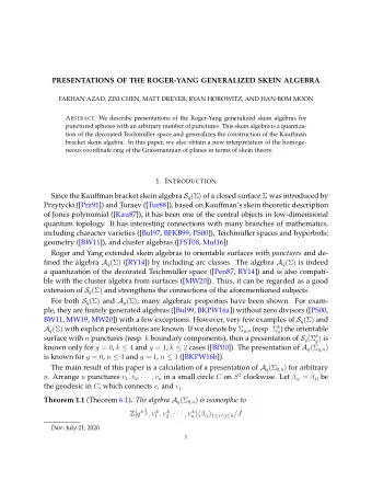 PRESENTATIONS OF THE ROGER-YANG GENERALIZED SKEIN ALGEBRA  FARHAN AZAD, ZIXI CHEN, MATT DREYER,