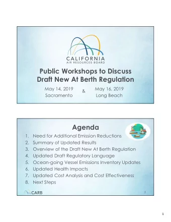 Public Workshops to Discuss  Draft New At Berth Regulation  May 14, 2019  May 16, 2019  &amp;