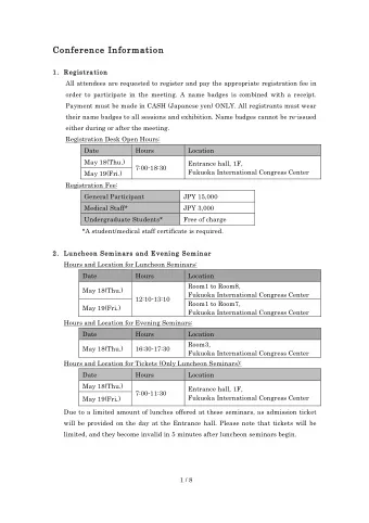 Co  Conference In  Inform  ormati  tion  on  1. 1. Re  Registration  All attendees are requested to