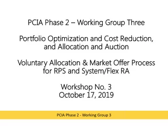 PCI  CIA Phas hase 2  Working Group Three  Portfoli  folio O  o Optim  imiz  ization  on a