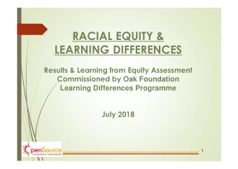 RACIAL EQUITY &amp;  LEARNING DIFFERENCES  Results &amp; Learning from Equity Assessment
