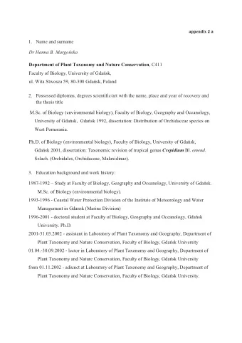 1. Name and surname Dr Hanna B. Margo  ska Department of Plant Taxonomy and Nature Conservation