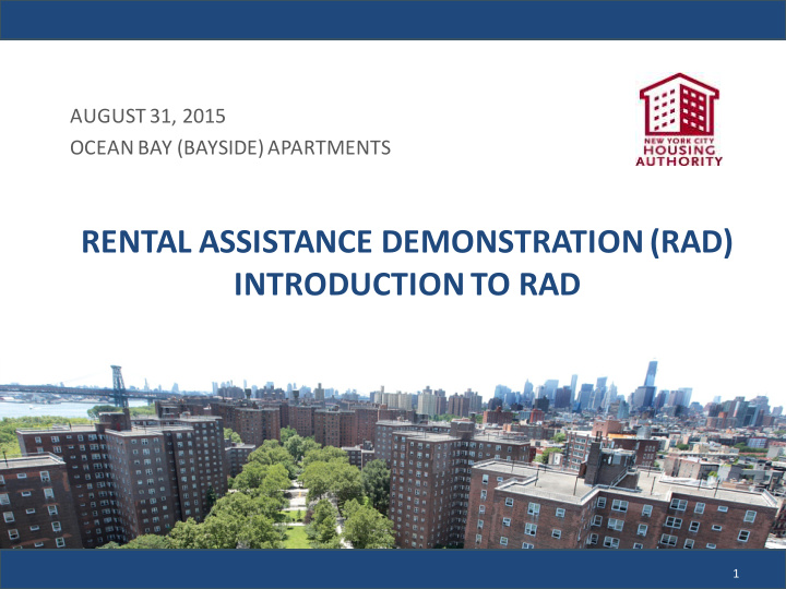 rental assistance demonstration rad introduction to rad