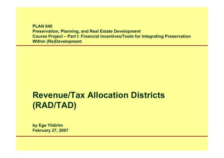 revenue tax allocation districts rad tad