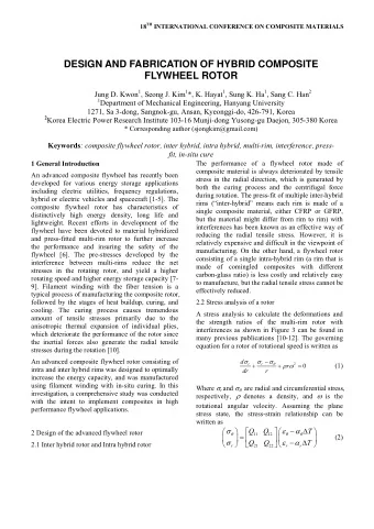 DESIGN AND FABRICATION OF HYBRID COMPOSITE  FLYWHEEL ROTOR Jung D. Kwon 1 , Seong J. Kim 1 *, K.