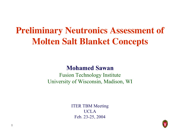 preliminary neutronics assessment of molten salt blanket