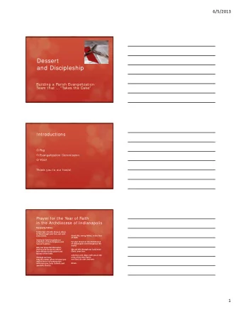 Dessert  and Discipleship  Building a Parish Evangelization  Team that   Takes the Cake