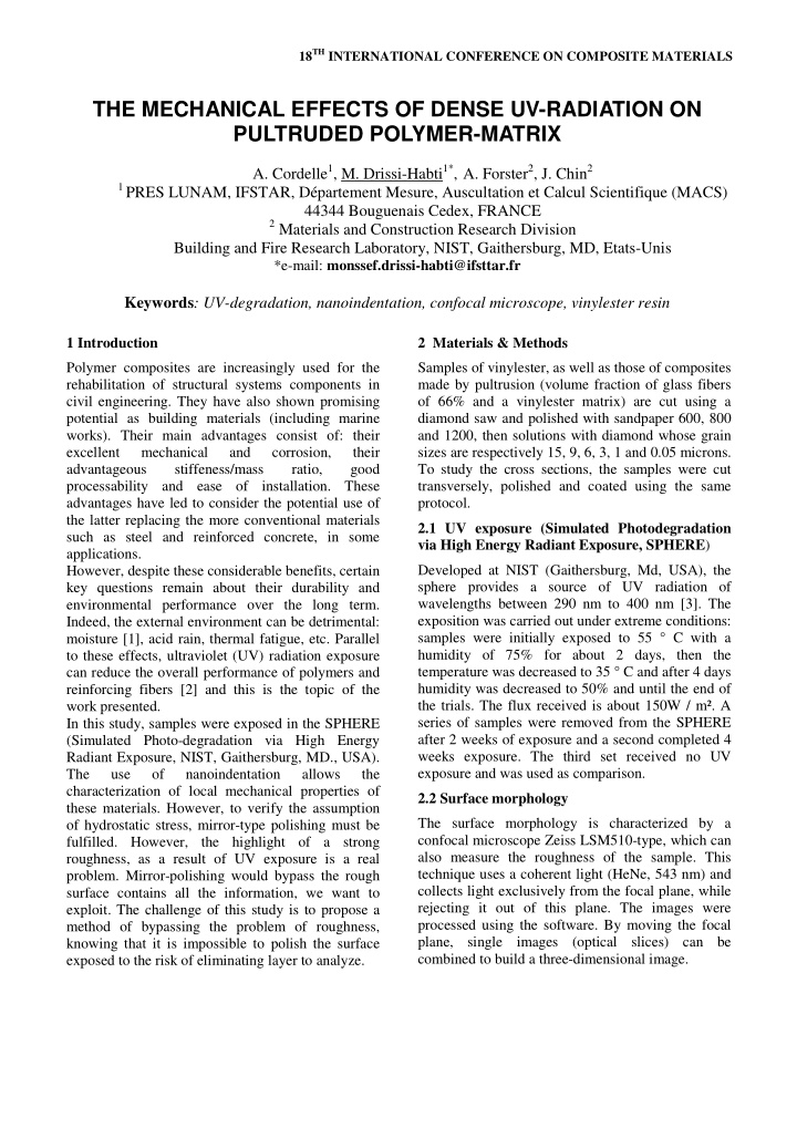 the mechanical effects of dense uv radiation on pultruded