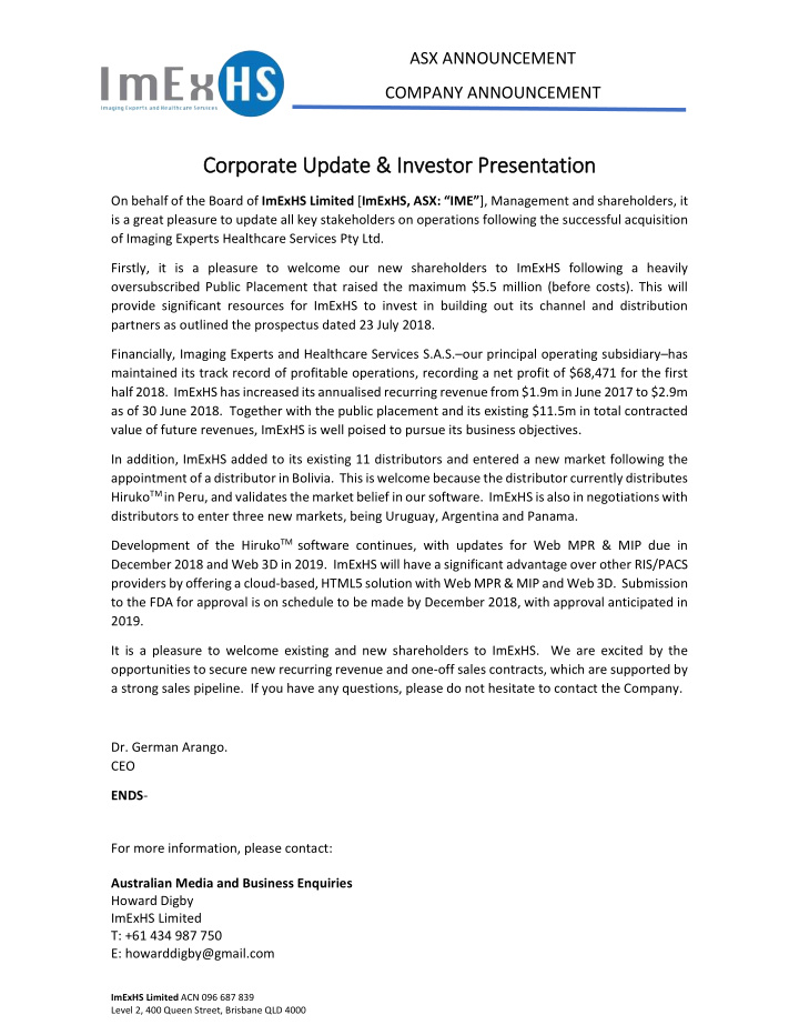 cor corpora orate up update invest estor presen