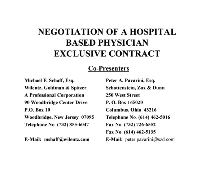 negotiation of a hospital