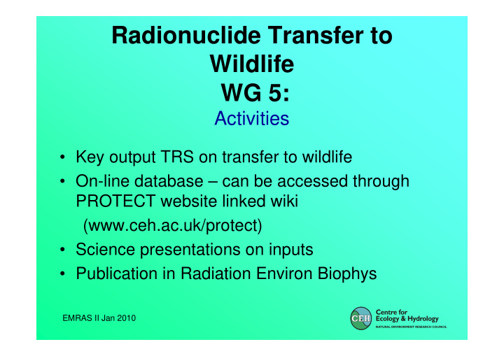 radionuclide transfer to wildlife wg 5