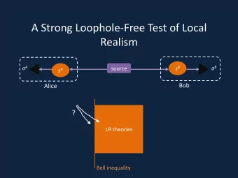 A Strong Loophole-Free Test of Local  Realism o A o B s B  source s A  Bob  Alice  ?  LR theories