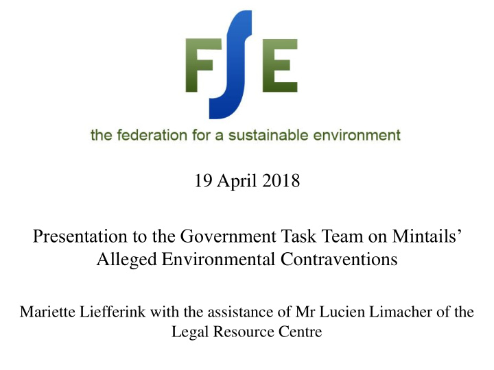 19 april 2018 presentation to the government task team on