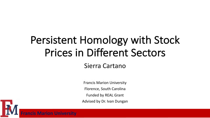 pe persistent homology with stock pr prices in different