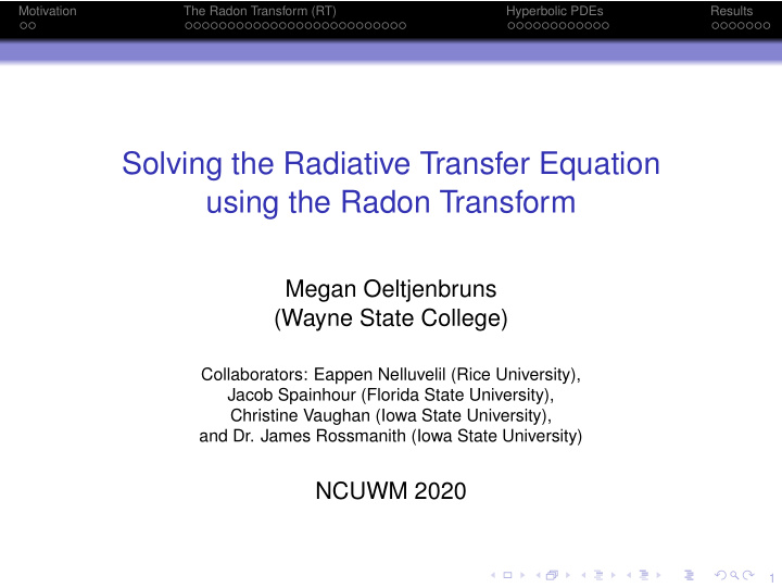 solving the radiative transfer equation using the radon