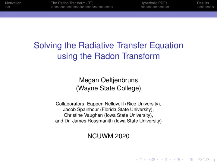 solving the radiative transfer equation using the radon