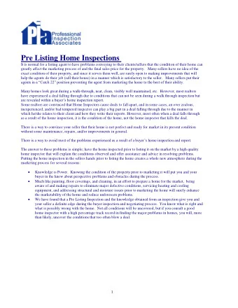 Pre Listing Home Inspections  It is normal for a listing agent to have problems conveying to their