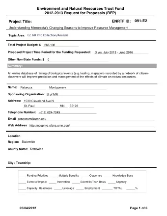 Environment and Natural Resources Trust Fund  2012-2013 Request for Proposals (RFP)  091-E2  ENRTF