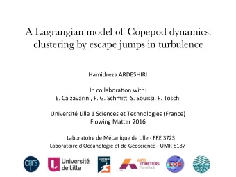 A Lagrangian model of Copepod dynamics: clustering by escape jumps in turbulence  Hamidreza