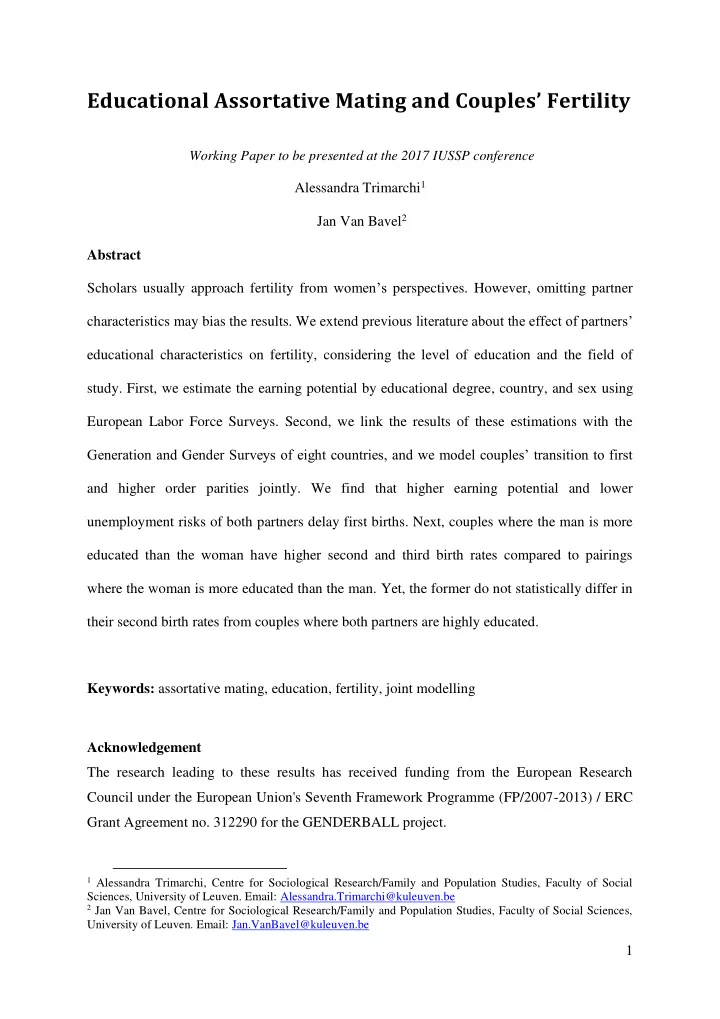 educational assortative mating and couples f ertility