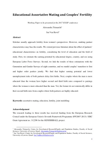 Educational Assortative Mating and Couples F ertility Working Paper to be presented at the 2017