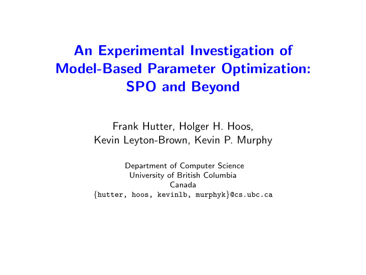 an experimental investigation of model based parameter