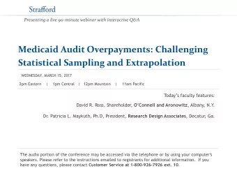 Statistical Sampling and Extrapolation  WEDNESDAY, MARCH 15, 2017  2pm Eastern    |    1pm Central
